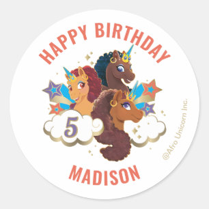 Afro Unicorn   Magical Girls Birthday Classic Round Sticker