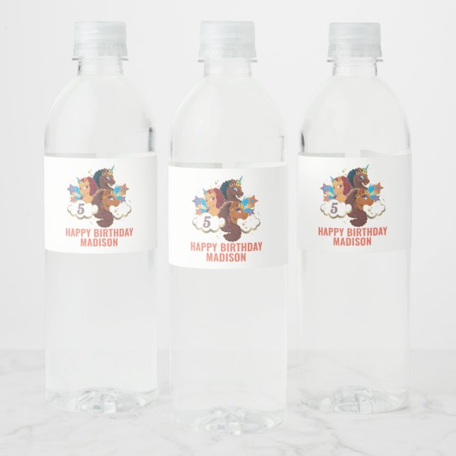 Afro Unicorn | Magical Girls Birthday Water Bottle Label (Bottles)