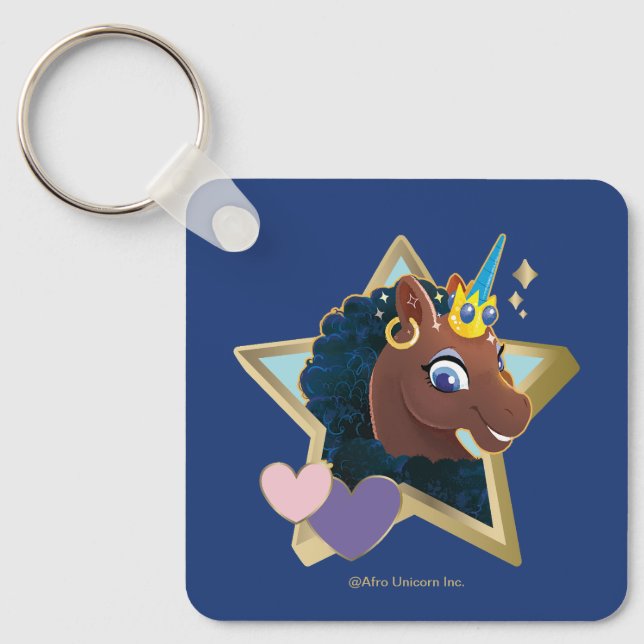 Afro Unicorn Magical Star Key Ring (Front)