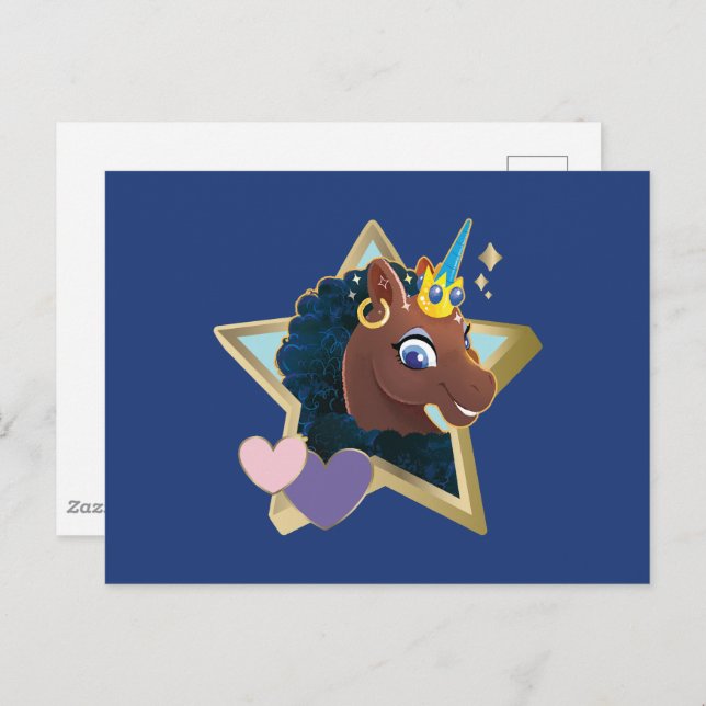 Afro Unicorn Magical Star Postcard (Front/Back)