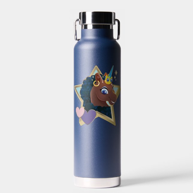 Afro Unicorn Magical Star Water Bottle (Front)