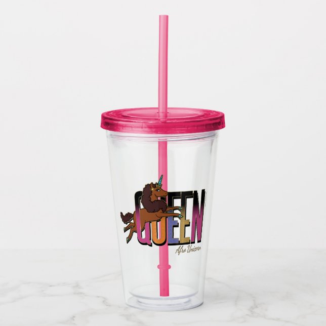 Afro Unicorn Queen Design Acrylic Tumbler (Front)