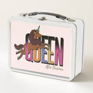 Afro Unicorn Queen Design Metal Lunch Box