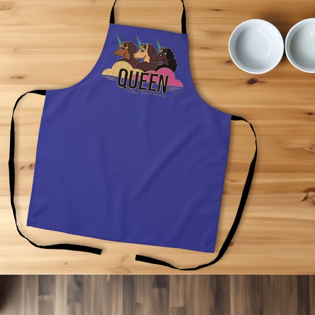 Afro Unicorn Queen Trio Design Apron (Apron on table)