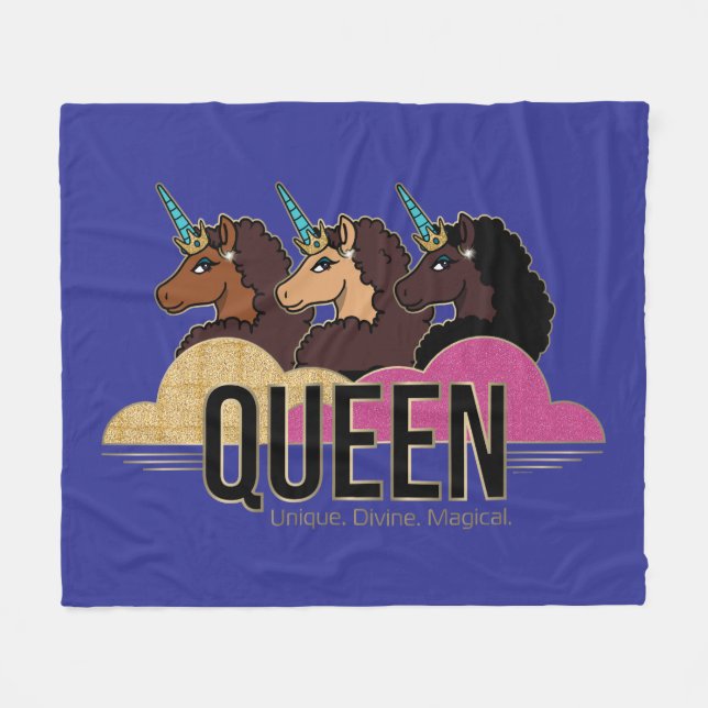 Afro Unicorn Queen Trio Design Fleece Blanket (Front (Horizontal))