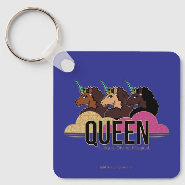 Afro Unicorn Queen Trio Design Key Ring (Front)