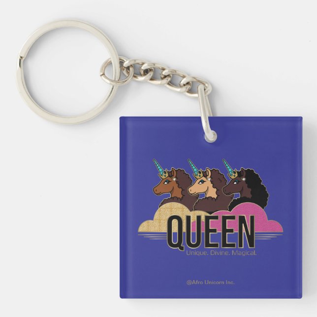 Afro Unicorn Queen Trio Design Key Ring (Front)