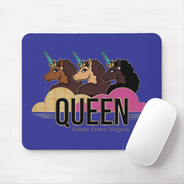 Afro Unicorn Queen Trio Design Mouse Mat (With Mouse)