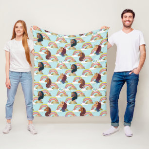 Afro Unicorn Rainbow and Hearts Pattern Fleece Blanket