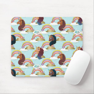 Afro Unicorn Rainbow and Hearts Pattern Mouse Mat