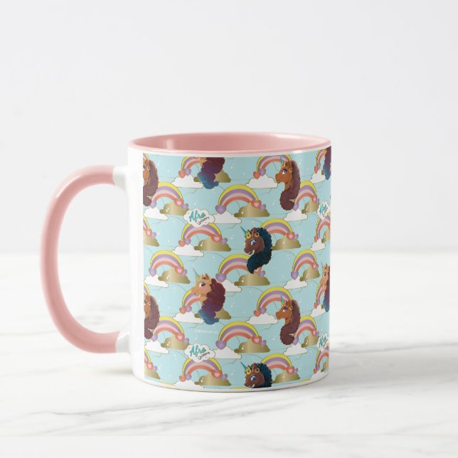 Afro Unicorn Rainbow and Hearts Pattern Mug (Left)