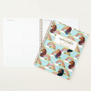 Afro Unicorn Rainbow and Hearts Pattern Planner