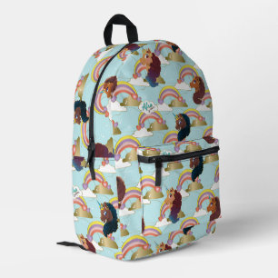 Afro Unicorn Rainbow and Hearts Pattern Printed Backpack