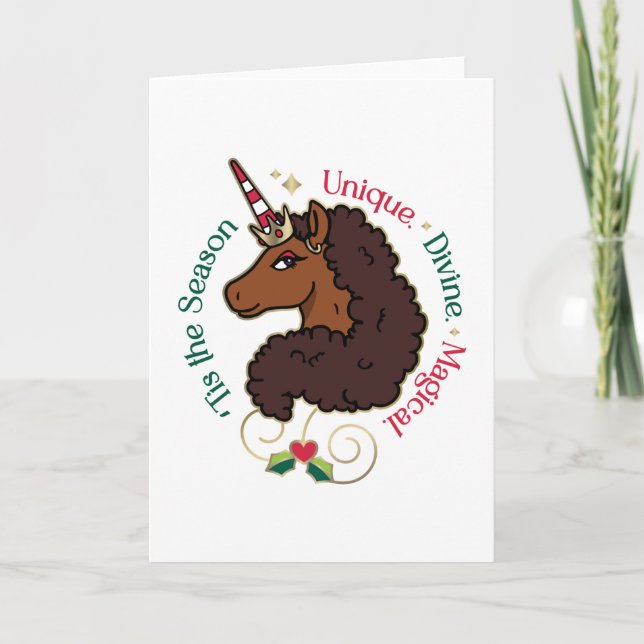 Afro Unicorn 'Tis the Season Holiday Unicorn Card (Front)