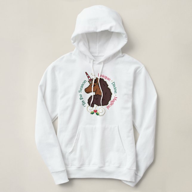 Afro Unicorn 'Tis the Season Holiday Unicorn Hoodie (Design Front)