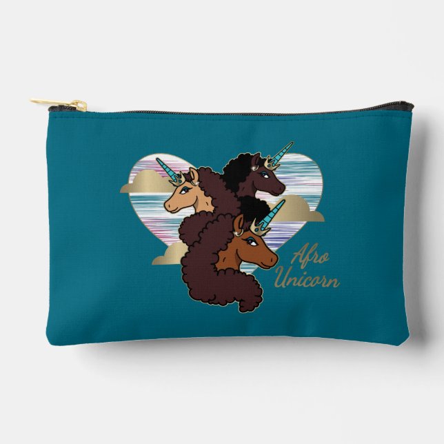 Afro Unicorn Trio Heart Design Accessory Pouch (Front)