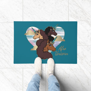 Afro Unicorn Trio Heart Design Doormat