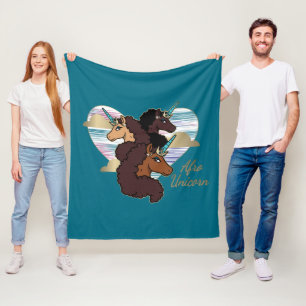 Afro Unicorn Trio Heart Design Fleece Blanket