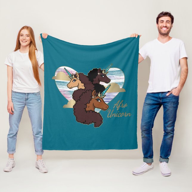 Afro Unicorn Trio Heart Design Fleece Blanket (In Situ)