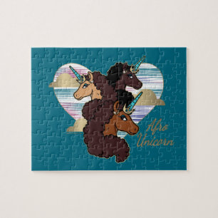 Afro Unicorn Trio Heart Design Jigsaw Puzzle