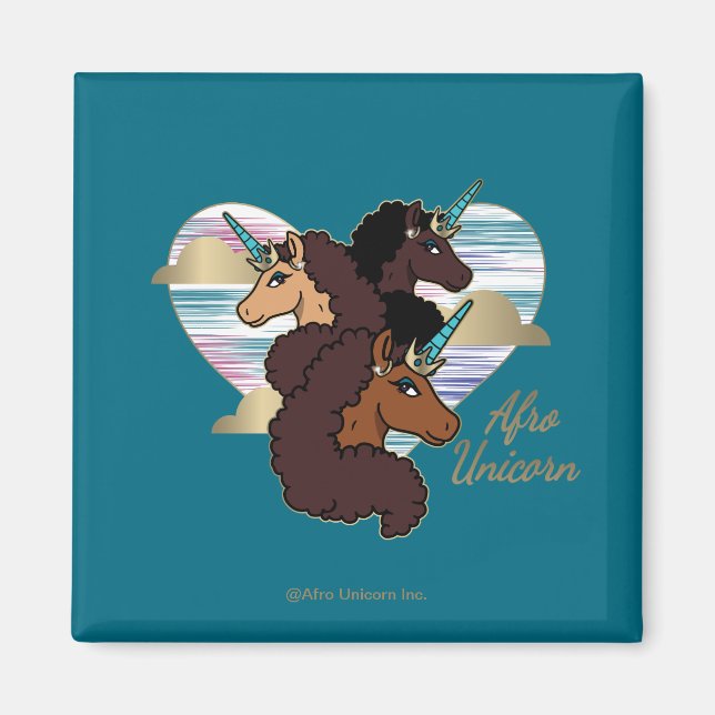 Afro Unicorn Trio Heart Design Magnet (Front)