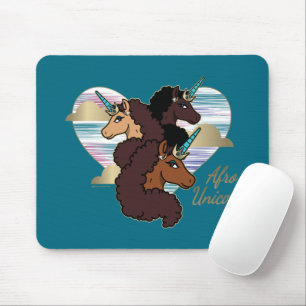 Afro Unicorn Trio Heart Design Mouse Mat
