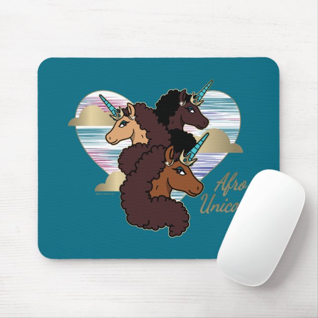 Afro Unicorn Trio Heart Design Mouse Mat (With Mouse)