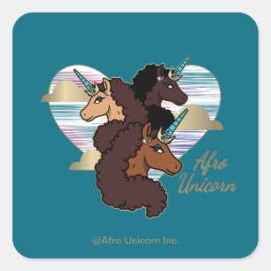 Afro Unicorn Trio Heart Design Square Sticker