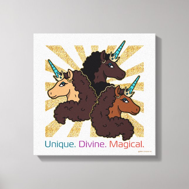 Afro Unicorn Trio: Unique, Divine, and Magical Canvas Print (Front)