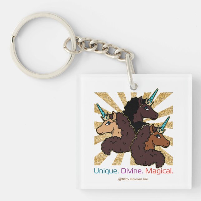 Afro Unicorn Trio: Unique, Divine, and Magical Key Ring (Front)