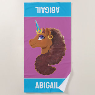 Afro Unicorn Unique Beach Towel