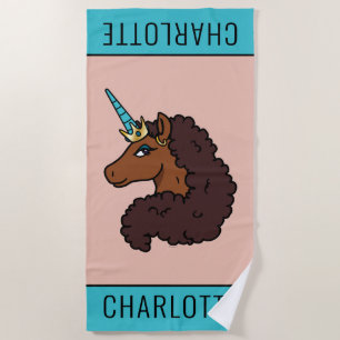 Afro Unicorn Unique Beach Towel