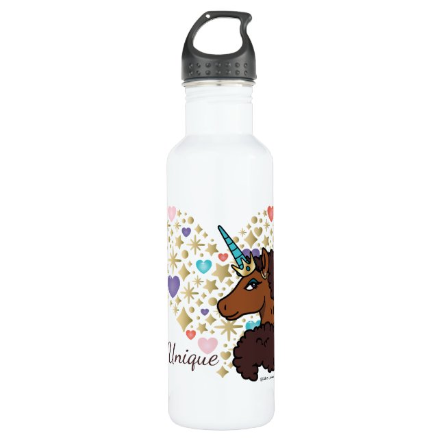 Afro Unicorn | Unique Heart Design 710 Ml Water Bottle (Front)