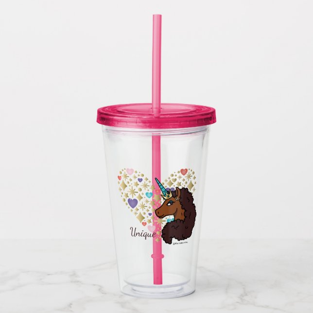 Afro Unicorn | Unique Heart Design Acrylic Tumbler (Front)