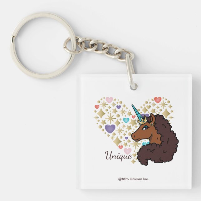 Afro Unicorn | Unique Heart Design Key Ring (Front)
