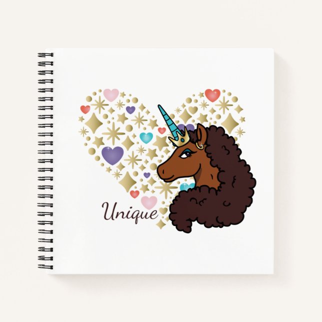 Afro Unicorn | Unique Heart Design Notebook (Front)