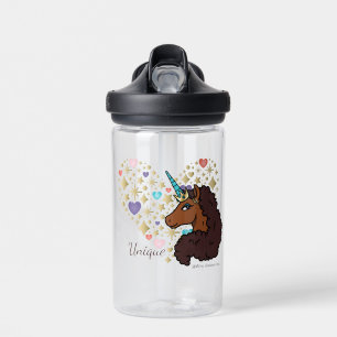 Afro Unicorn Unique Heart Design Water Bottle