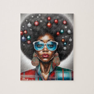Afro woman elegant and bizarre  holiday mood  jigsaw puzzle