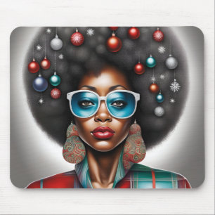 Afro woman elegant and bizarre holiday mood mouse mat