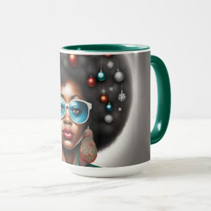 Afro woman elegant and bizarre  holiday mood  mug