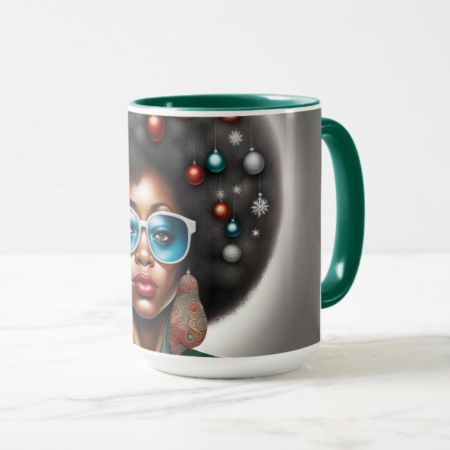 Afro woman elegant and bizarre  holiday mood  mug (Front Right)