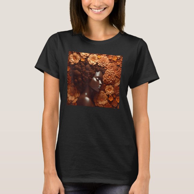 Afro Woman Floral Black Queen Puff Melanin Magic O T-Shirt (Front)