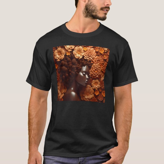Afro Woman Floral Black Queen Puff Melanin Magic O T-Shirt (Front)