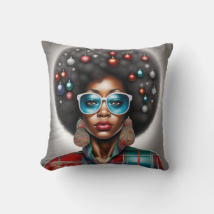 Afro woman fresh winter holidays mood cushion