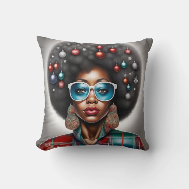 Afro woman fresh winter holidays mood  cushion (Front)