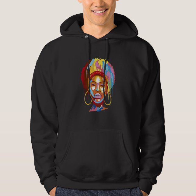 Afro Woman Girl Colorful Hoodie (Front)