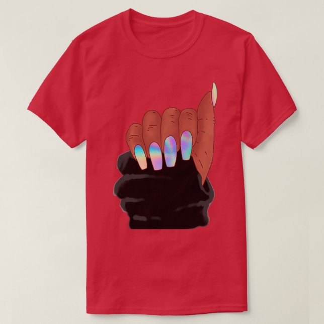 Afro woman hand with holograph nails T-Shirt (Design Front)