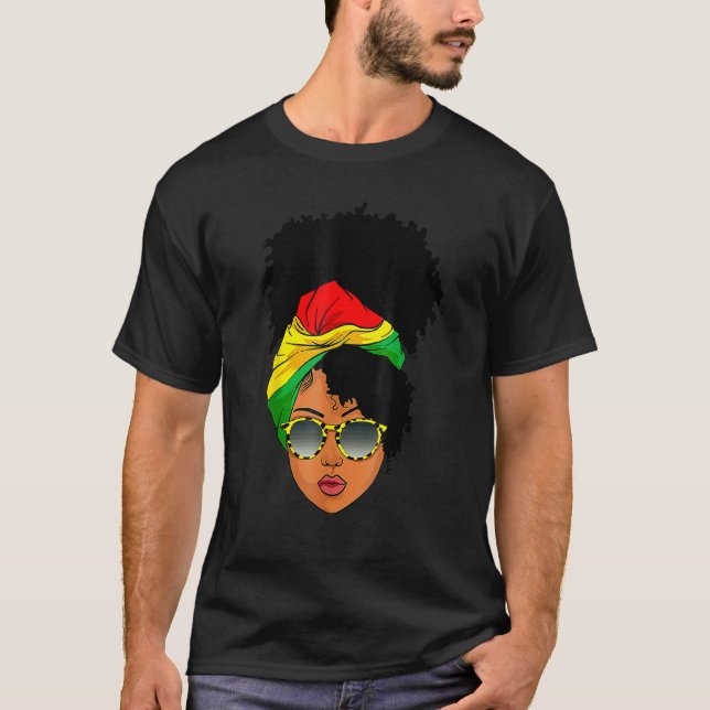 Afro Woman Headscarf Nubian Melanin Popping Black  T-Shirt (Front)