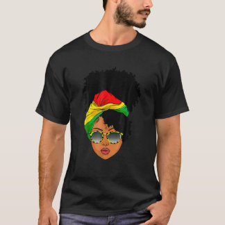 Afro Woman Headscarf Nubian Melanin Popping Black T-Shirt