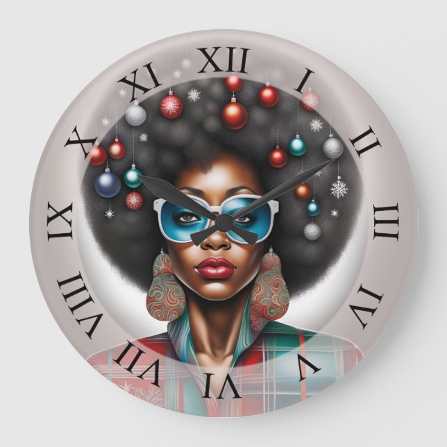 Afro woman , new year mood art large clock (Front)